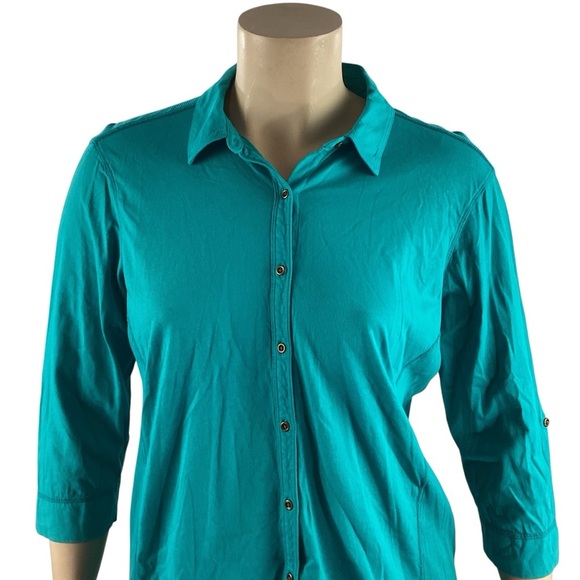 L.L. Bean Button Front 3/4 Sleeve Shirt Turquoise Blue XL - Picture 2 of 7
